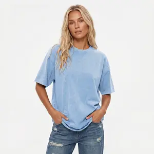Holafish Womens Oversized 11 Colors Acid Washed T-Shirts Vintage 100% Cotton Heavyweight Loose Fit Tees Shirts Unisex Basic Tops for Men&Women