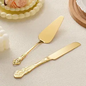Stainless Steel Cheese Bread Kitchen Cutting Knife Set, 2pcs Carved Royal Court Baking Utensils for Pizza Cake Pie Bread, Restaurant Wedding Birthday Gift, Stainless Steel Knives