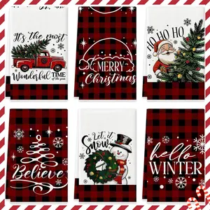 4pcs Christmas kitchen towels, Christmas tree trucks, Christmas snowman garlands, Santa Claus designed tea towels, cleaning towels, easy to clean dishwashing towels, Premium Towel Set for holiday party decoration, kitchen & bathroom home decoration, gifts