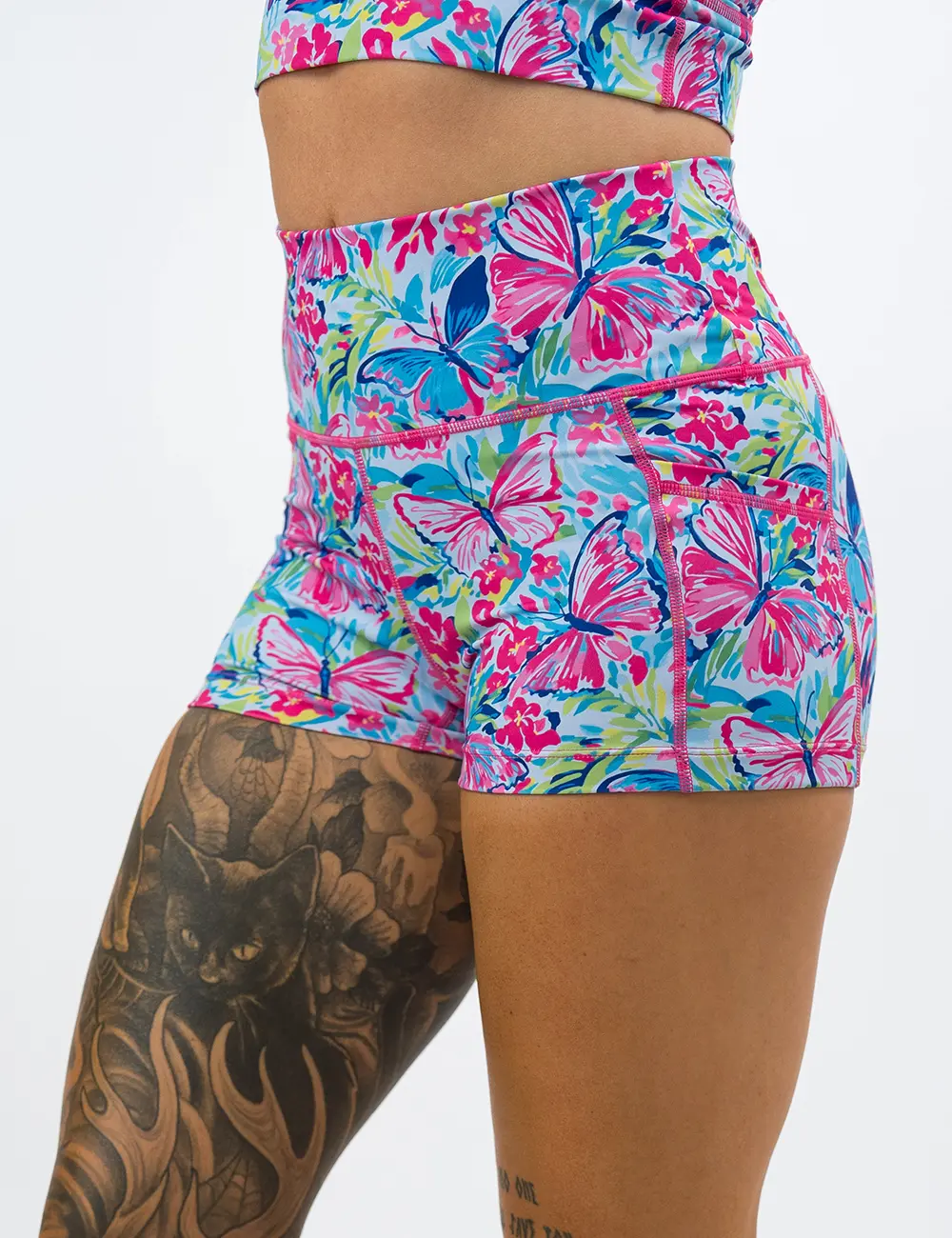 CVG Shorts  Catch Flight,    Flower & Butterfly Print Shorts, Sports Shorts, Workout Shorts