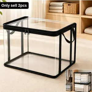 Large Clear Storage Bag,  Duty Foldable Storage Bag,  Clothes Organizer with Zipper Lid and Reinforced Handles for Closet, Bedding, Moving and Dorm Storage