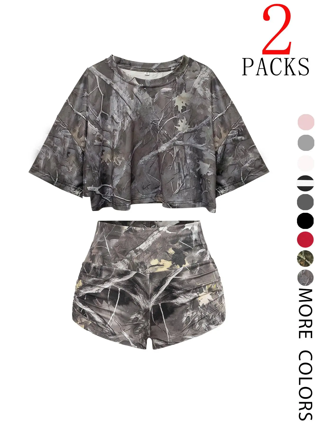 Women's Casual Loose-Fit Crop Top Set, Elastic Waistband, Summer Fashion, Stripes, Perfect for Gym & Daily Wear