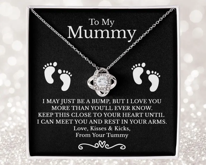 To My Mummy Necklace from Baby Bump, Pregnant Wife Jewelry Gift, Expecting Mum Gift from Tummy, New Mother To Be Necklace with Message Card