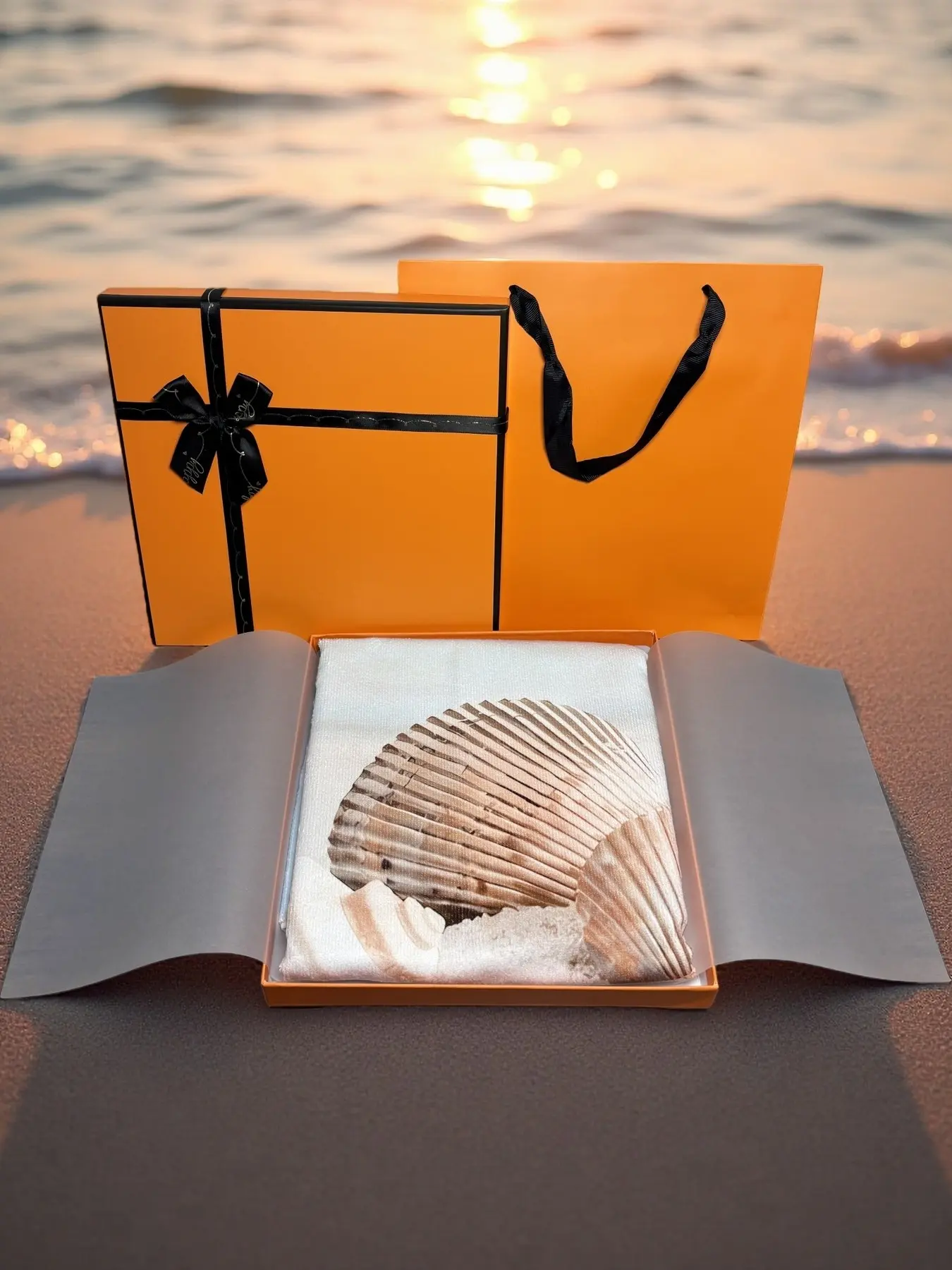 Valentine Boho Large Ultra-Soft Microfiber Beach Towel Gift Box Set, Quick Dry High Absorbency, Perfect for Beach Pool Camping Shawl, Coastal Shell Towel