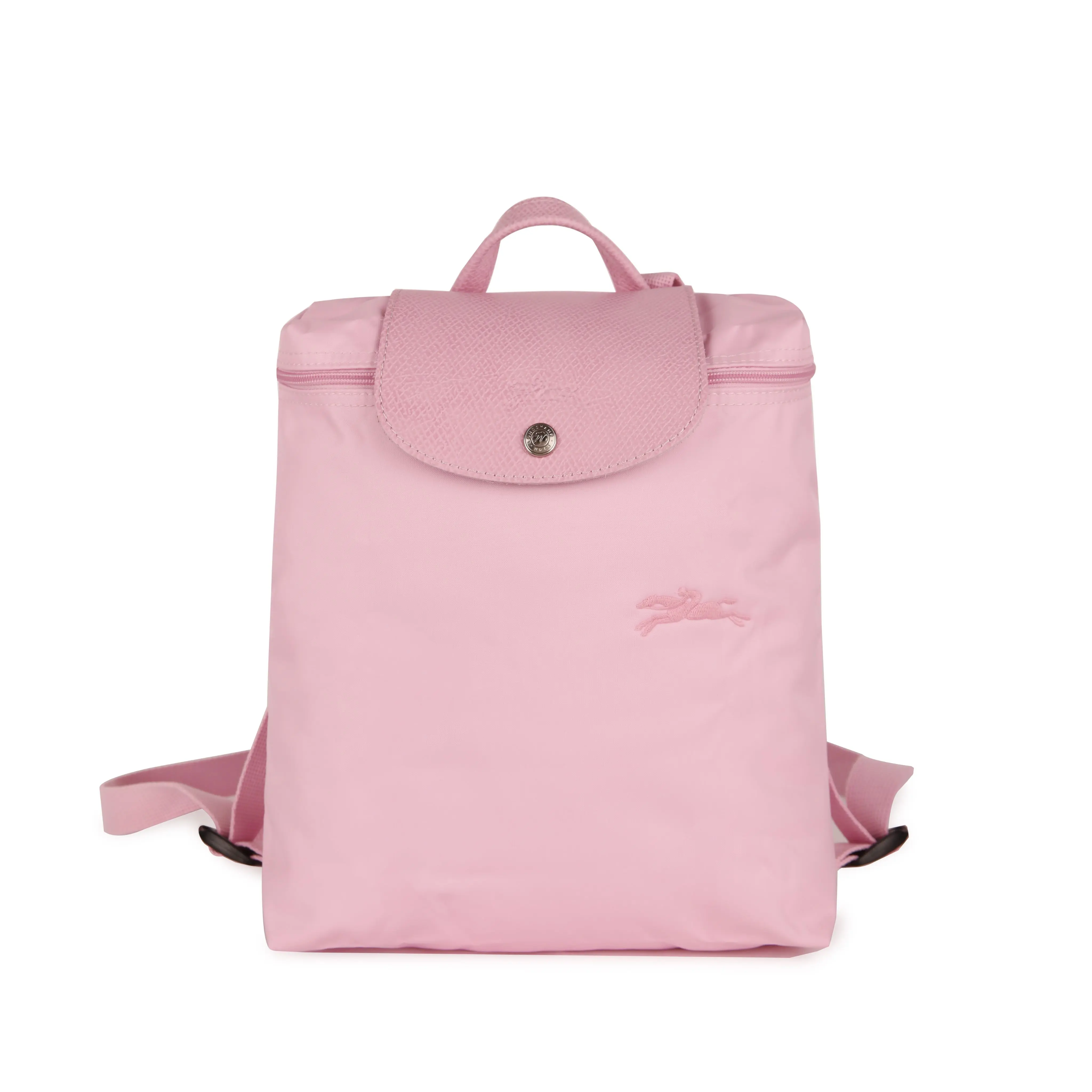 Women's Longchamp Le Pliage 26 Foldable Backpack - Green, Rose Pink, Snap Closure, Leather Trim - Casual Travel, Durable, Trendy Functional Daypack, Casual Travel Backpack, Durable Backpack