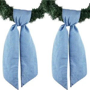 2 Pack Blue White Gingham Wreath Sash Front Door Decoration, 5.12" x 54.33" Blank Sashes Patriotic July 4th Summer Holiday Party Bow Ribbon Bundle Farmhouse