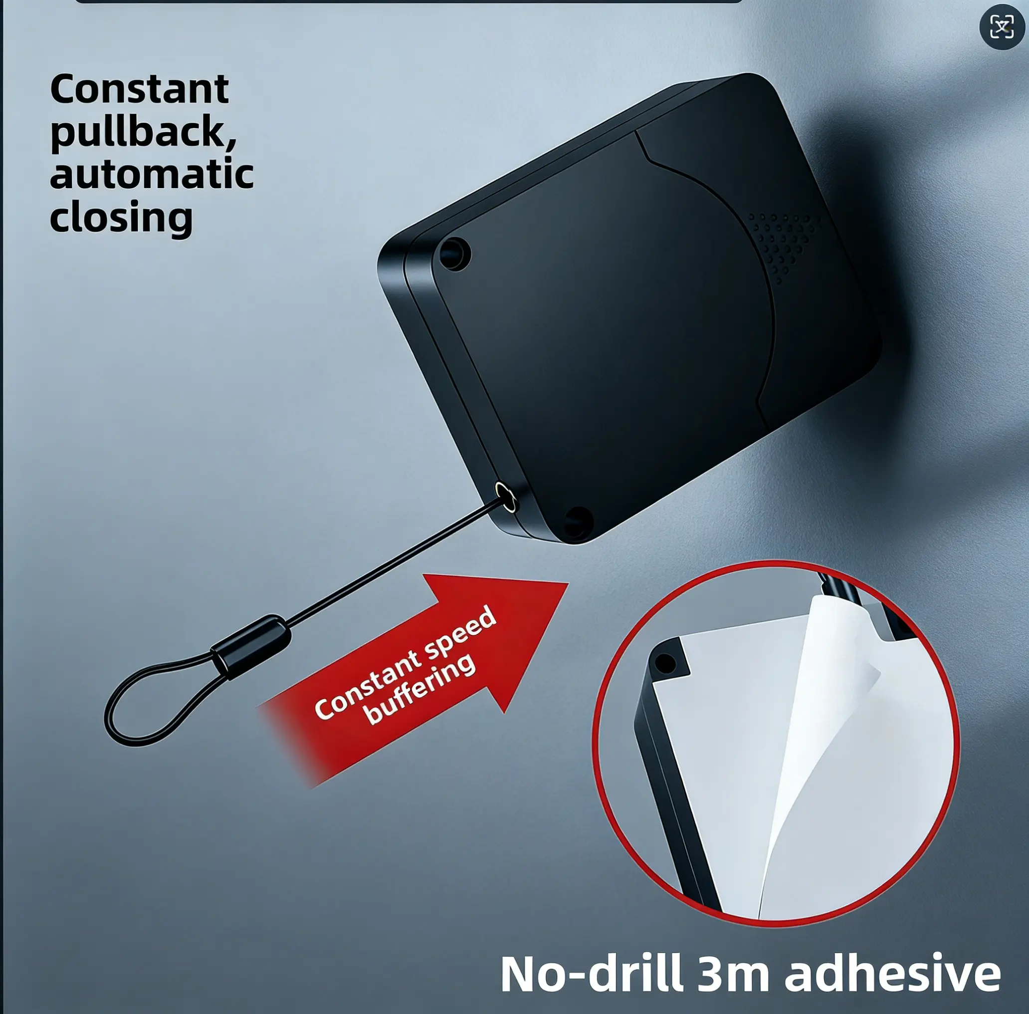 No-Drill Iron Door Closer, 500N Force, 4th-Gen Concealed Metal Home Device, Push-Pull, Quiet Operation, Aesthetic Invisible Soft Close Automatic for Room & Bathroom Sliding Doors