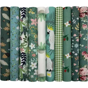 10 count Cotton Fabric Squares  25 x 25 cm Floral Patterns Printed Fabric Patchwork Craft Cloths for Sewing Quilting DIY Needlework Decoration Scrapbooking Handwork (Green)