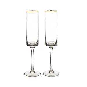 Giftsforyounow Glass Gold Rim Champagne Flutes, Set Of 2, 8Oz.