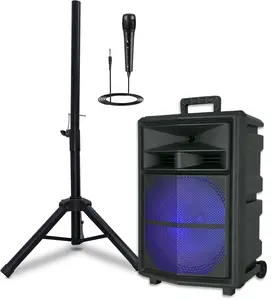 Dazone 15" Portable Party Boombox Bluetooth Speaker with LED Lights, Speaker Stand, Wired Microphone, and Rechargeable Battery