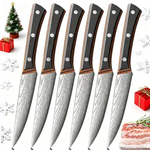 6pc wooden handled steak knife , used for precise cutting, lightweight steak knife set, made of stainless steel mate，Christmas giftsrial, durable, serrated steak knife, corrosion-resistant and easy to maintain Utensils Kitchen， Kitchenware