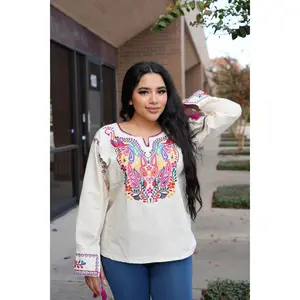 Amira Mexican Top - Red Floral Long Sleeve Blouse with Colorful Embroidery and Comfortable Fit
