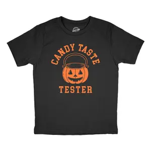 Youth Candy Taste Tester T Shirt Funny Halloween Trick Or Treat Lovers Tee for Kids Funny T Shirts Halloween Tops for Kid Funny Food Short Sleeve Novelty Tees for Kids Black -