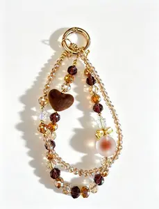 Creative Crystal Bow Beaded Mobile Phone Chain Keychain Small Pendant Women's Fashion Wrist Pendant Beaded Bracelet with Red & Black Beads