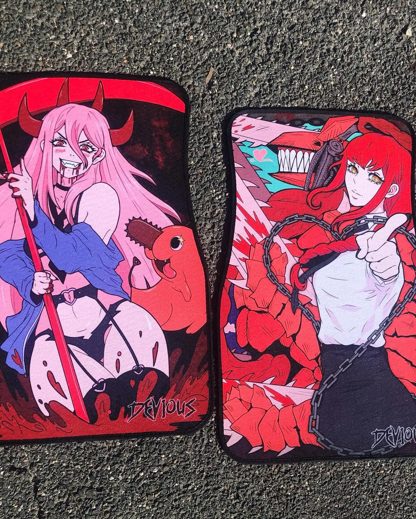 Dark Fantasy Anime Car Mats Set of 2 – Red Demon Girl Front Floor Liners, Gothic Manga Auto Interior Accessories #AnimeCarMats #GothicCarDecor #CarAccessories #FloorMats #DriverGift