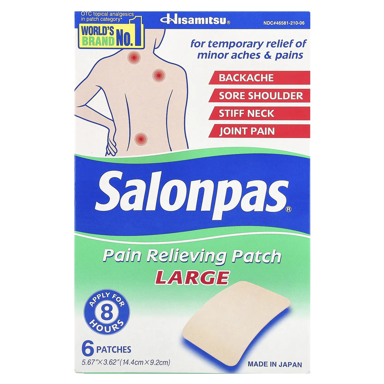 Salonpas Pain Relieving Patch, Large, 6 Patches | HSA/FSA Eligible