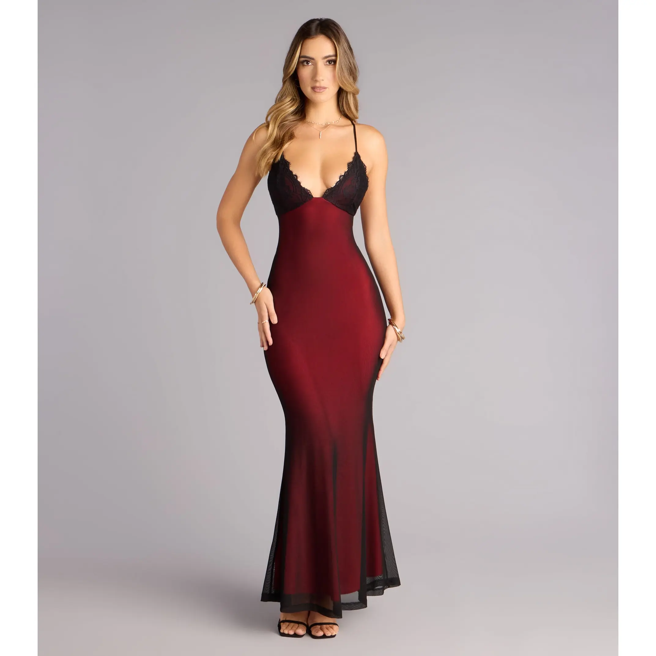 All Eyes Lace Trim Mermaid Maxi Dress All Eyes Lace Trim Mermaid Maxi Dress