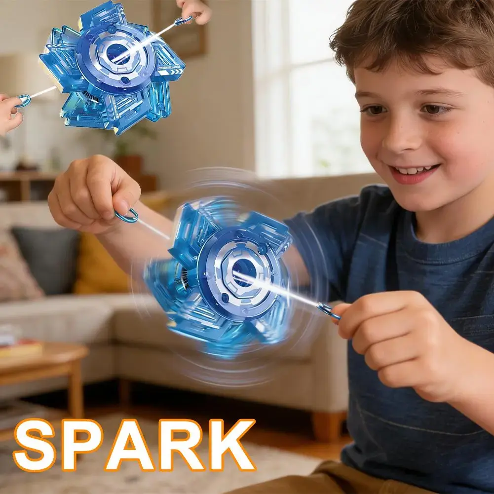 Pull String Fire Fidget Spinner Toy, Spark Wheel Light-Up Spinner, Outdoor Interactive Toy, Party Favor Gift for Kids & Adults