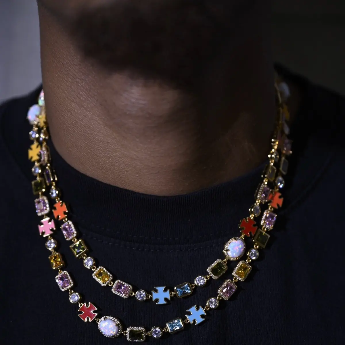Golden Gemstone Necklace - Premium Solid Back Design