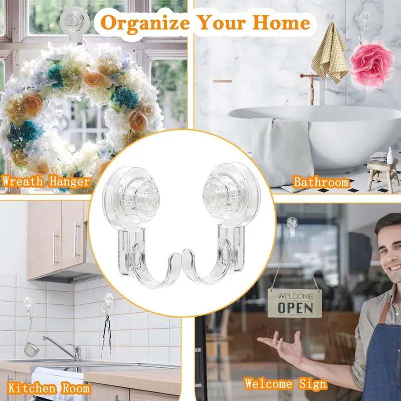 Clear Front Door Wreath Hook, 2 Counts/4 Count Detachable Suction Cup Wreath Hanger, Home Decor for Window Glass Door, Detachable Hooks j  hooks gifts  more large multi-purpose storage memorial portrait gifts cama en 4 block foto hat holder funny desk