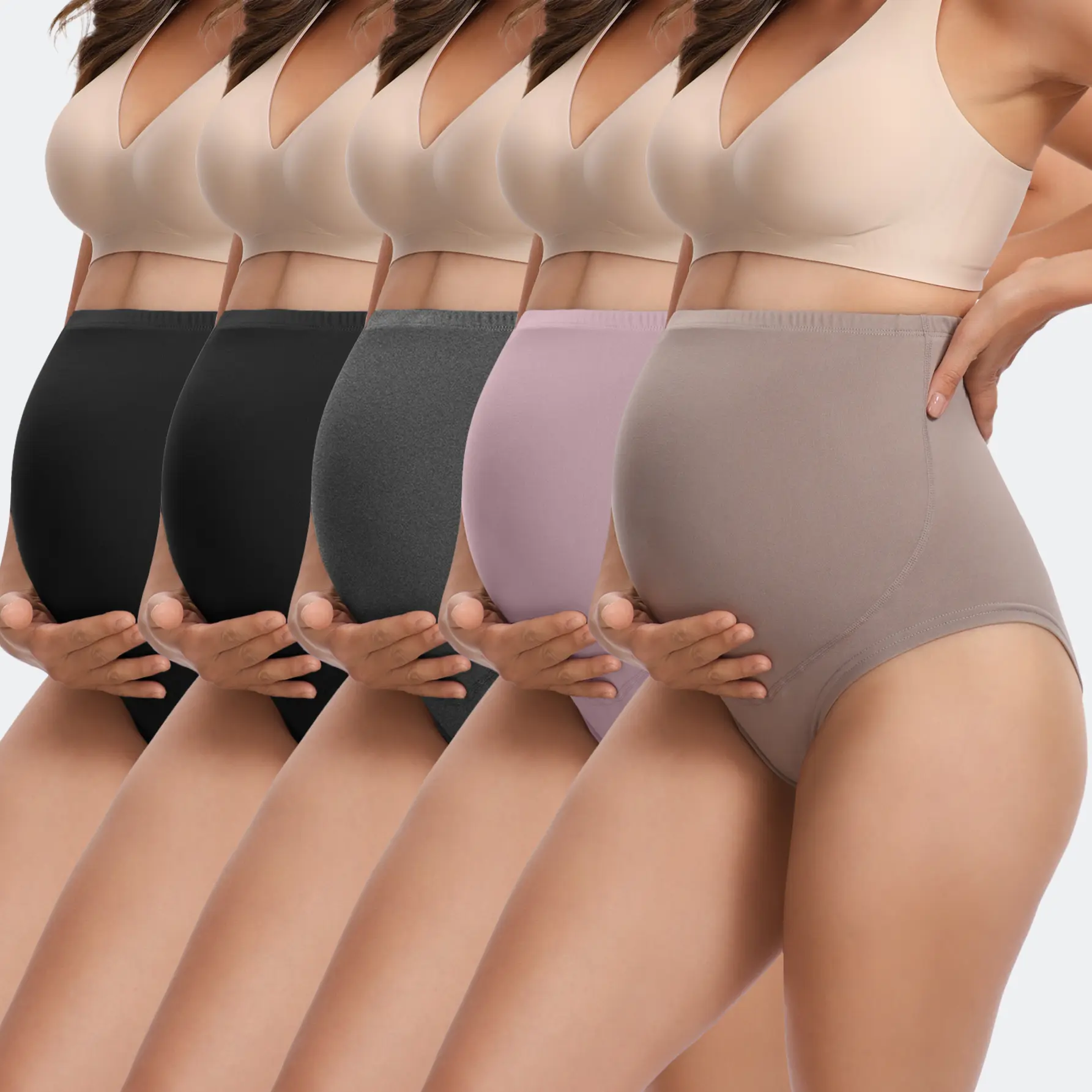 5 Pack Maternity High Waist Underwear, Pregnancy Soft Panties | Over Bump Briefs, Gentle Belly Coverage, Maternity Shapewear, Smooth Under Dresses for Pregnancy
