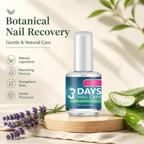 ROZINO 3-Day Keratin Amino Acid Nail Care Oil - 16ml Lightweight Bottle with Aloe Botanicals, Peppermint, Rosemary, Nourishes Dry Cuticles & Nails, Prevents Peeling, Delivers Daily Moisture for Glossy Natural Finish (Pleasant Scent)