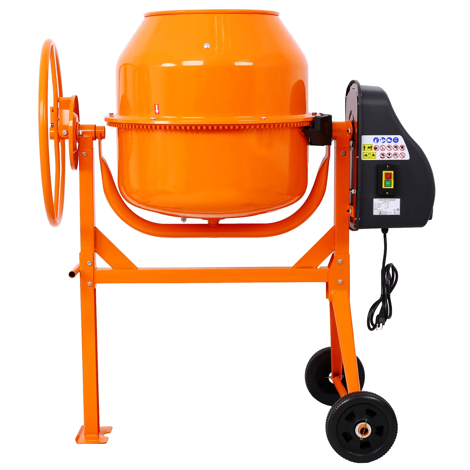 HDMW 5 Cu. Ft Electric Concrete Mixer Machine, 120V-60Hz 3.5A, 650W AC Motor, Cast Iron & Steel Rust-Proof Build, Powerful Drive, Safety Lock, Tilt Handle, Shockproof Wheels, Portable Mortar/Stucco Tool, Rust Prevention