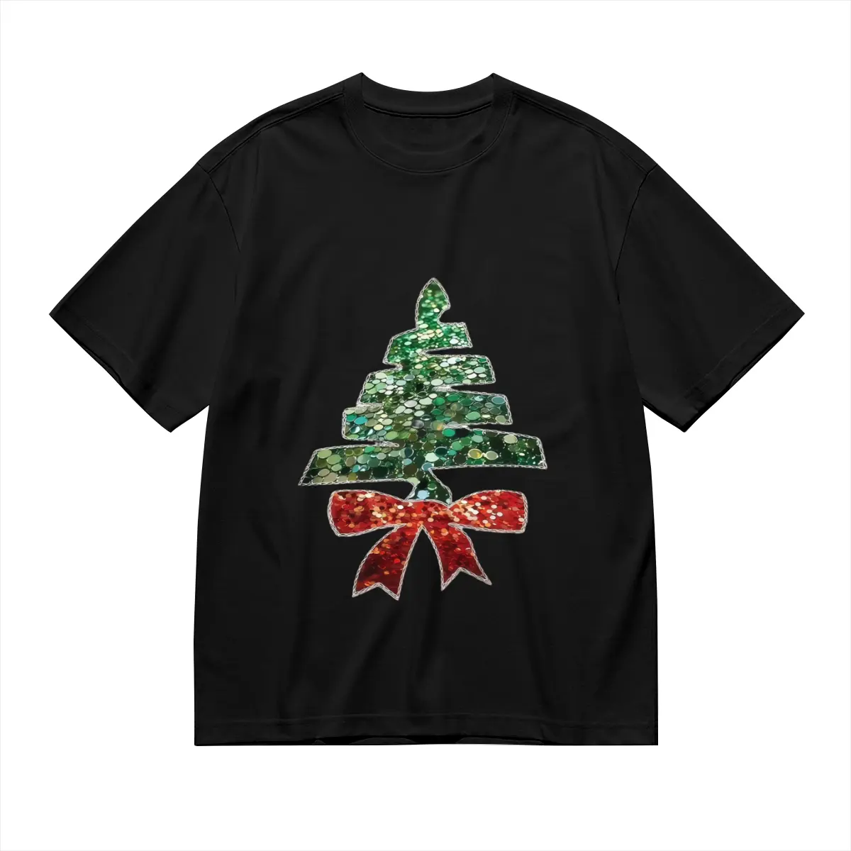 Women's Short-Sleeve Christmas Tree Sequin T-Shirt - Fits Comfortable, Simple Casual Festive Xmas Party Top for Holiday Celebrations, Shortsleeve