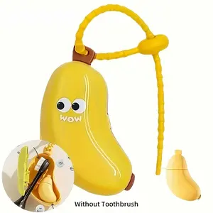 Cute Banana Protective Case Portable Brush Head Storage Box Creative Travel Organizer Storage Cover with Clip Home Essential Storage Box {Yellow/Green}