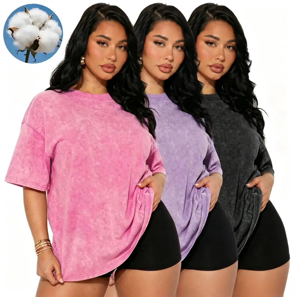 Women’s 3-pack American vintage distressed short-sleeve T-shirts, casual versatile crew neck minimalist solid color tops, suitable for home wear and everyday outings.