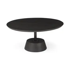 360 Stand Minimalist Solid Wood Pedestal Base Contemporary Coffee Table - Circular Top, Wider Bottom, Dark Brown, Black, Solid Wood Table