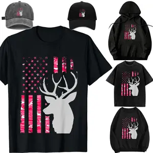 DIY-Unisex-Pink Camo American Flag Camouflage Buck Hunting Shirt Women T-Shirt