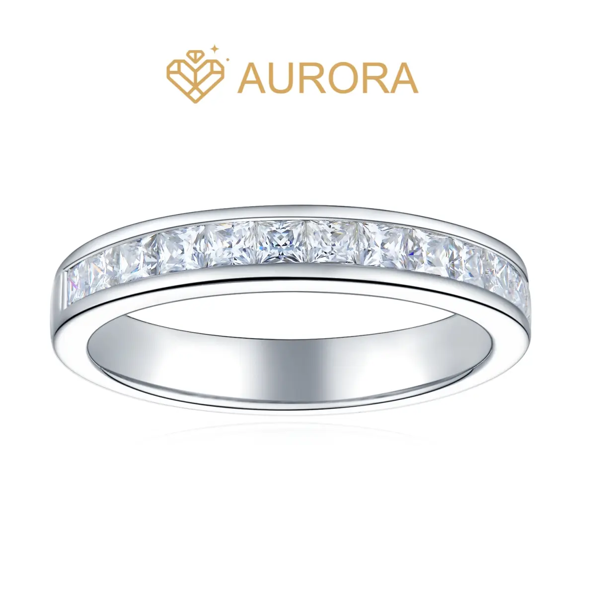 Women's #48 Princess Cut Moissanite Ring Band, 925 Sterling Silver Diamond Alternative, Ideal for Anniversary & Birthday Gifts, Daily Wear Jewelry