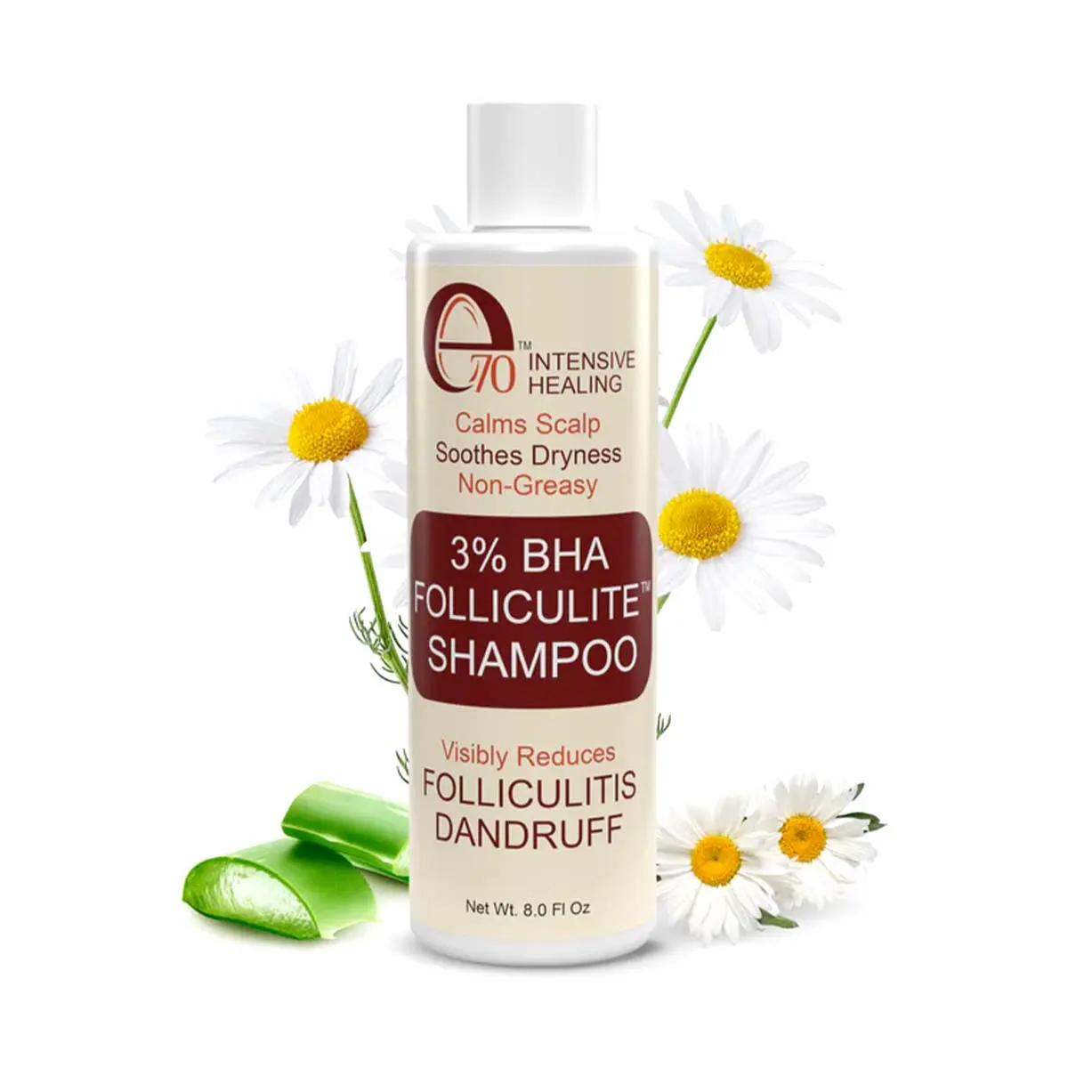 e70 Intensive Healing 3% BHA Scalp Clarifying Shampoo w/ Salicylic Acid, Tea Tree & Chamomile - Anti-Dandruff & Itch Relief for Flaky, Irritated, Dry Scalp, 8 fl oz