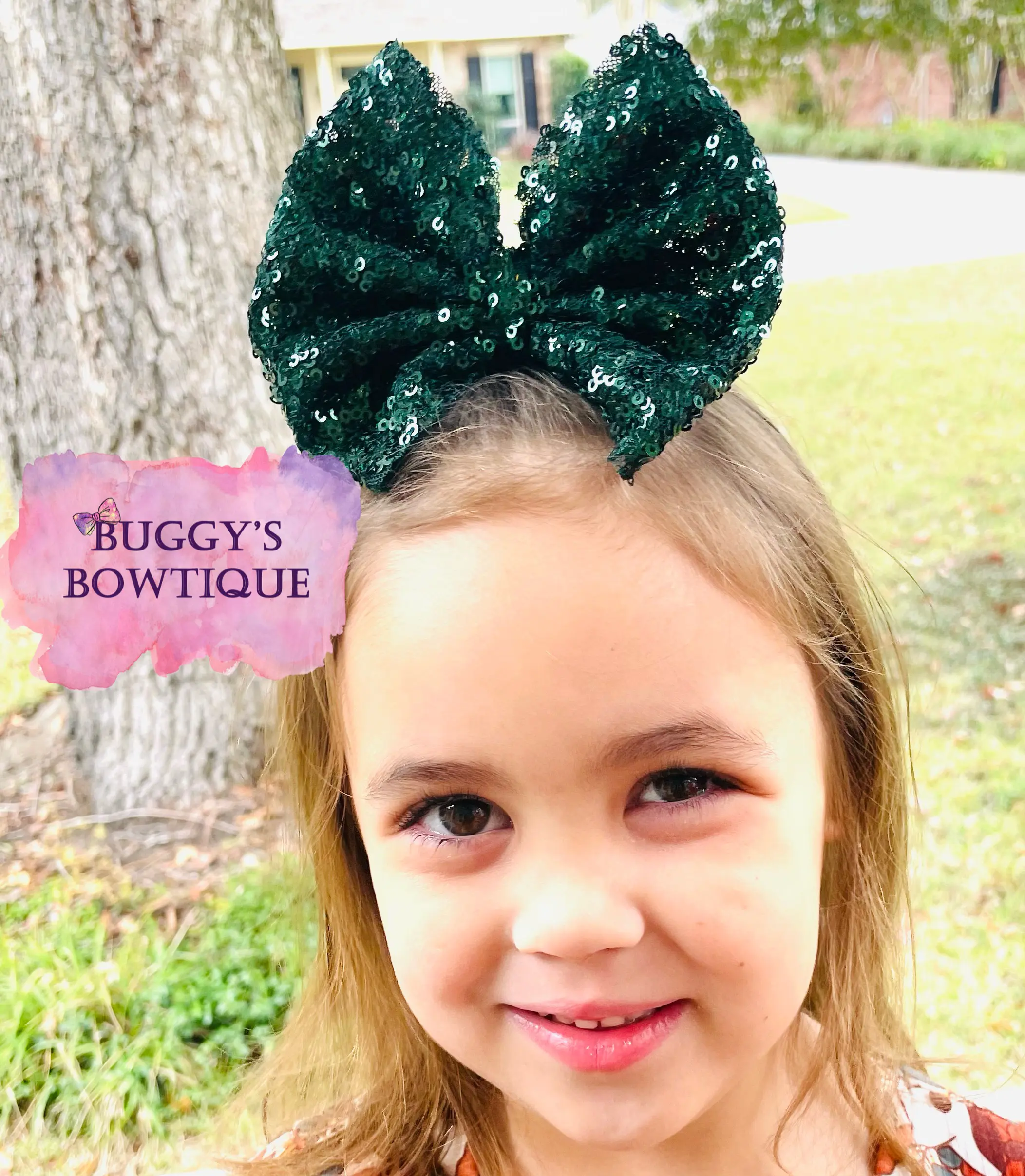 Green Sequin bow/bow tie/headband/piggies/Scrunchie