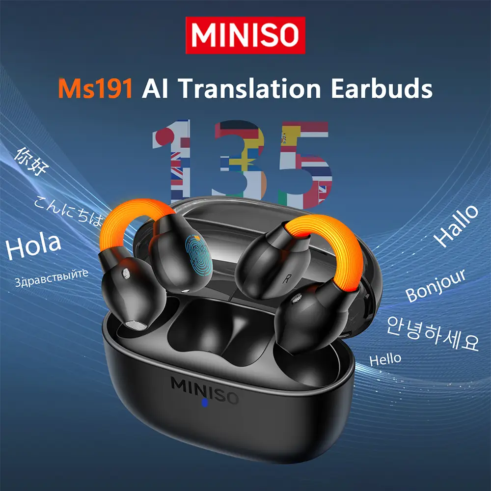 MINISO MS191 Wireless Bluetooth AI Language Translator Earbuds, OWS Translation Headphones Earphones, Support 134 Languages and Accents, Travel Transl