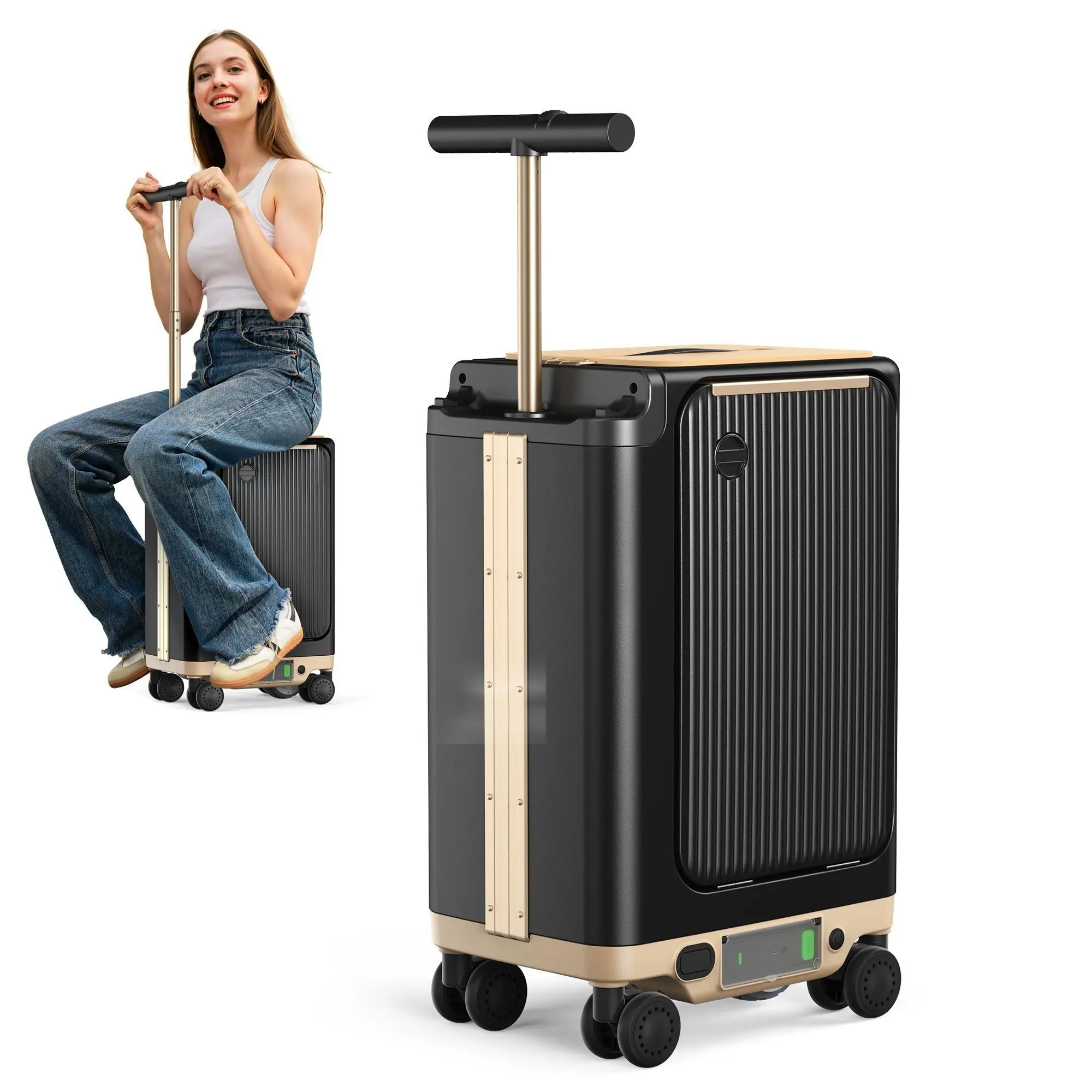 Aluminum Hardshell Carry-On Luggage, 22-Inch Smart Rideable Electric Suitcase with Removable Battery, USB Charge Port & TSA Approved Lock, Aircraft Quality Carry-On Luggage, Alloy Body Carry-On Luggage