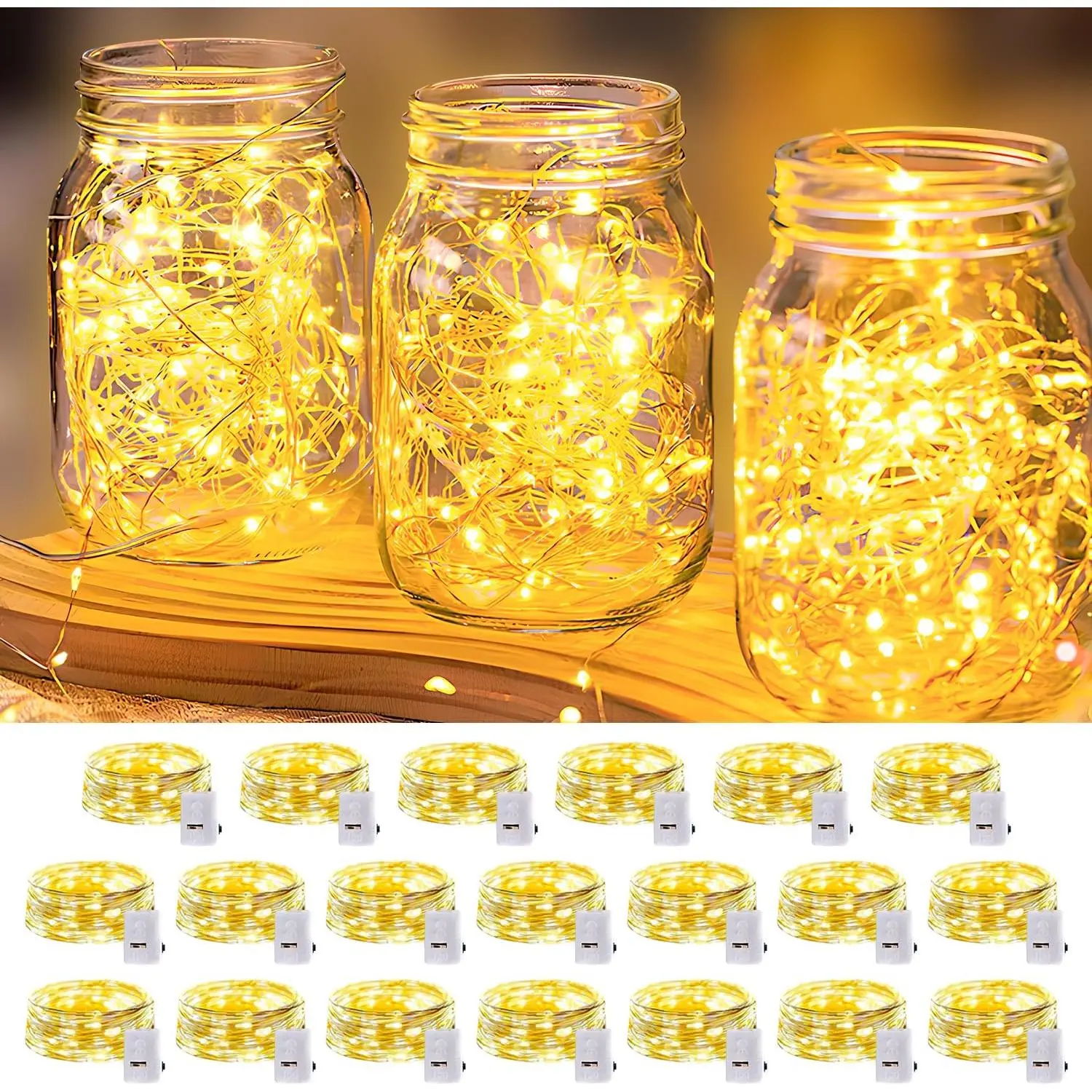 20 Pack LED Fairy Lights  Operated,3 Features Blinking Slowly Blinking & just on 7FT 20 LED  Mini Twinkle String Lights for Wedding Mason Jars Party Christmas Decorations(Warm White)