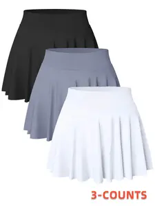 Women's Solid Color Sports Skort, Comfy Breathable Pocket Inner Skort for Tennis, Ladies Sportswear Activewear for All Seasons