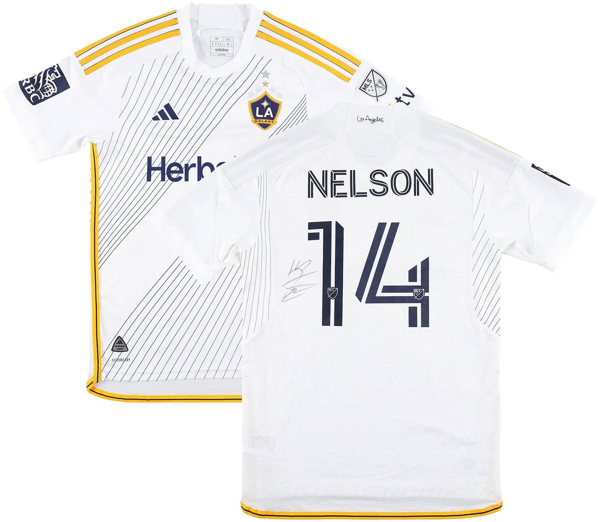 John Nelson LA Galaxy Autographed Match-Used #14 White Jersey from the 2025 MLS Season - Size M - Fanatics Authentic Certified - MLB Memorabilia
