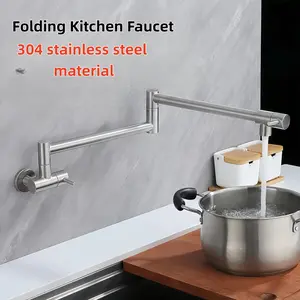 304 Stainless Steel Folding Kitchen Faucet with Rotatable Extension Space Saving Design for Efficient Water Use solid brass