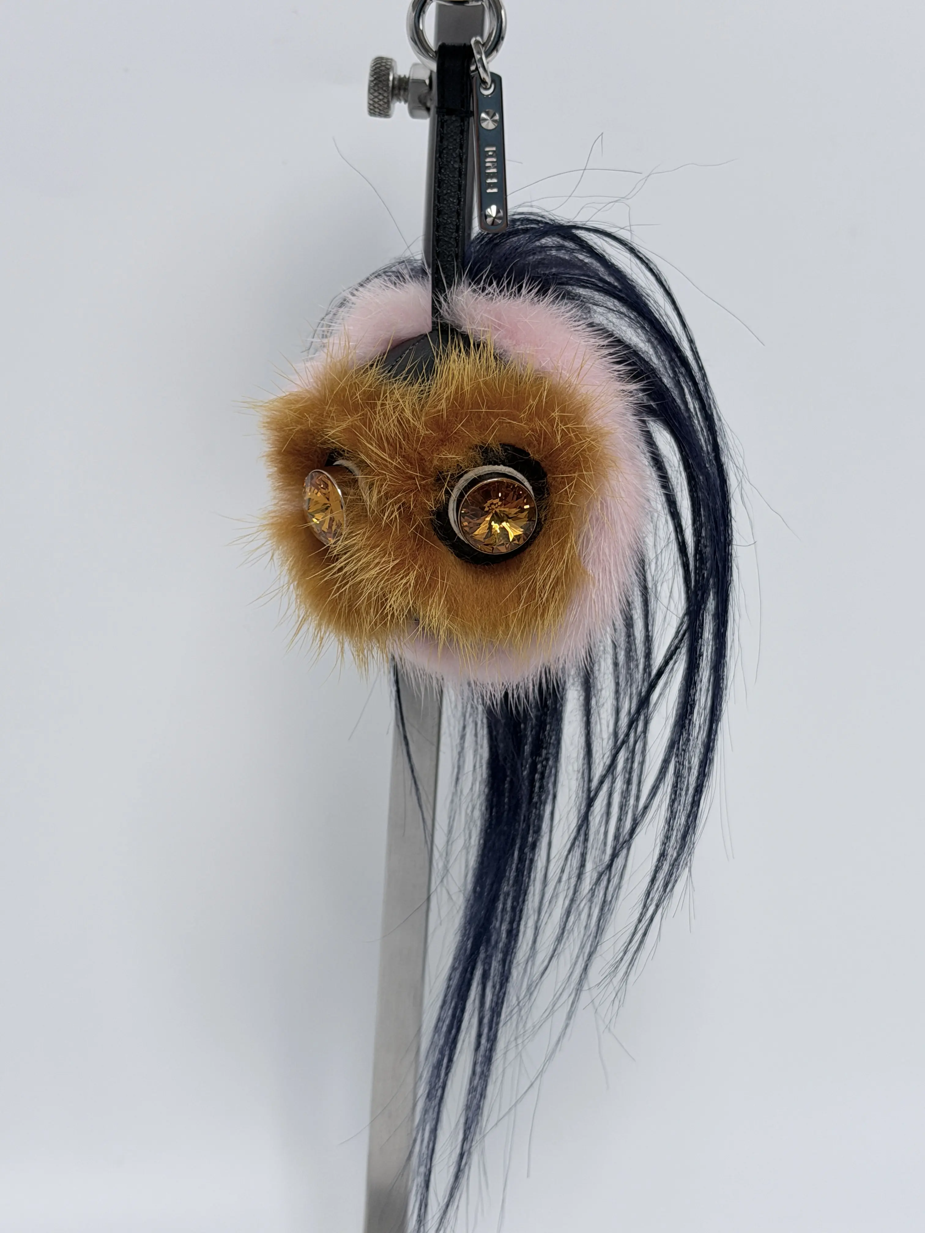 Pre-owned FENDI Plush-style textile Bag Accessories Multicolor Monster Face Bag Charm Keychain JD666FD