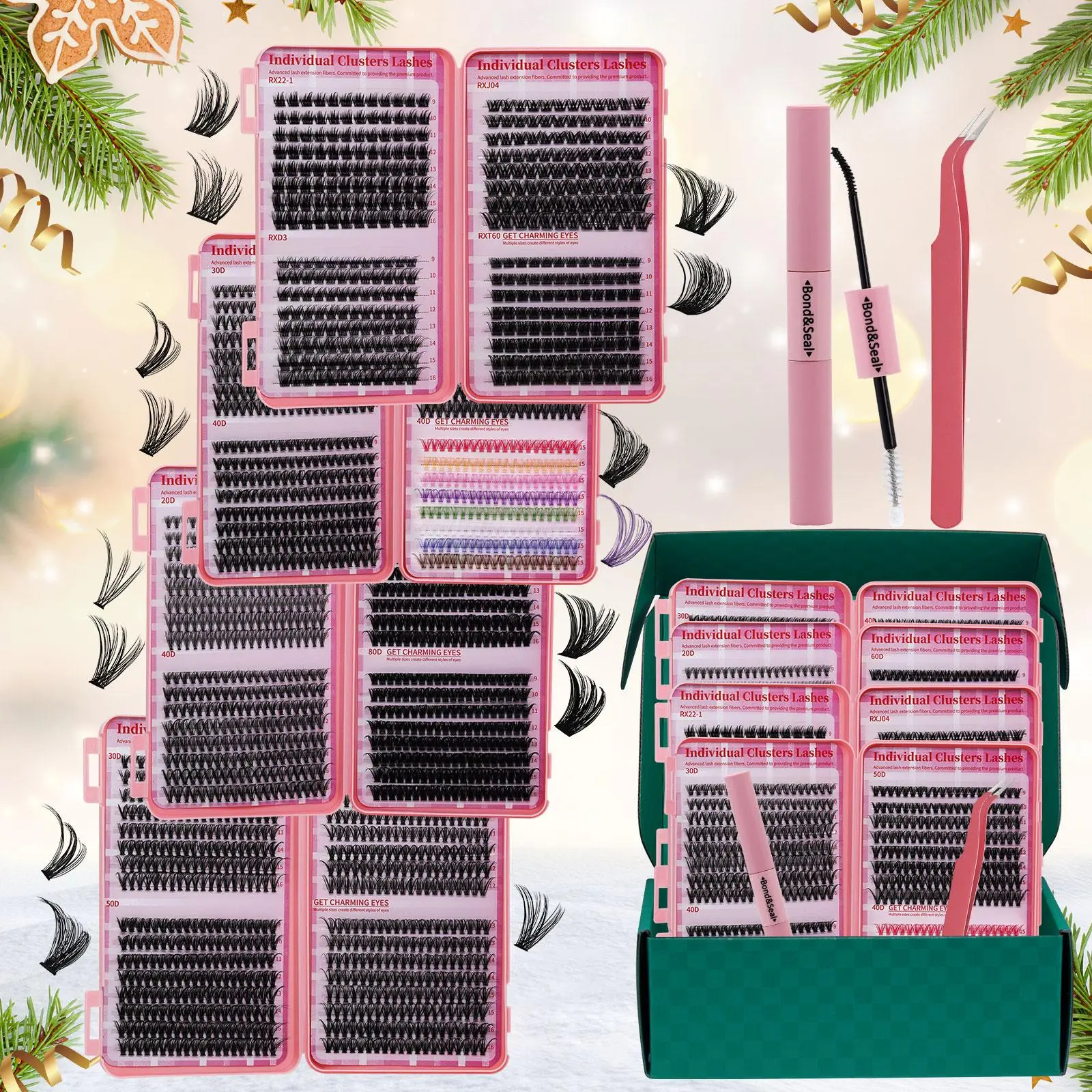 Eyelash Extensions Kit, Eyelash Extension Supplies, Includes Lash Tools, 1 Box Eyelash Glue & Tweezers, Professional Eye Tool for Women, Lashes Clusters Eye Makeup Accessories for Home & Salon Use