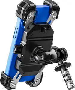 Motorcycle Fork Stem Phone Mount, 1s Auto Lock & Release, Anti-Theft Motorcycle Phone Holder with Aluminum Alloy 1" Ball Short Arm, for 12-25.4mm Diameter Fork Stems, for 5.4"-7" Cellphones