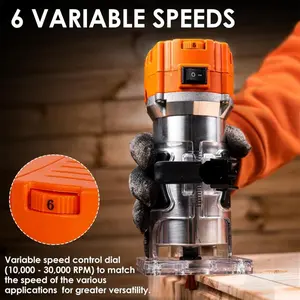Router, 6.5-Amp 1.25 Compact Wood Palm Router Tool, 6 Variable Speeds Wood Trimmer with 15 Pieces 1/4" Router Bits Set edge guide router bit wood router ABVelvet Wardrobe7