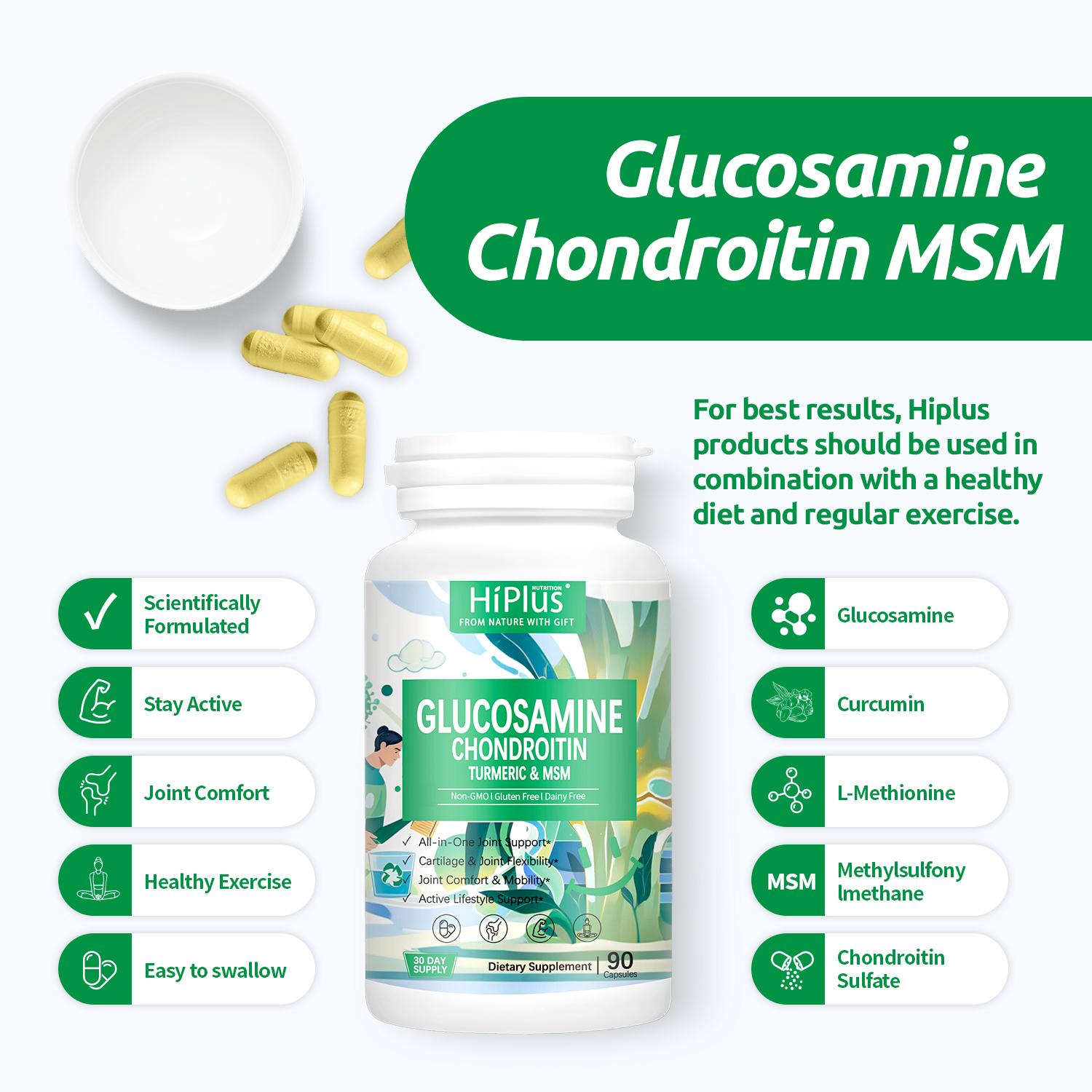 HiPlus All-in-One Joint Support – Glucosamine Chondroitin Turmeric & MSM for Comfort, Mobility & Flexibility | 30-Day Supply