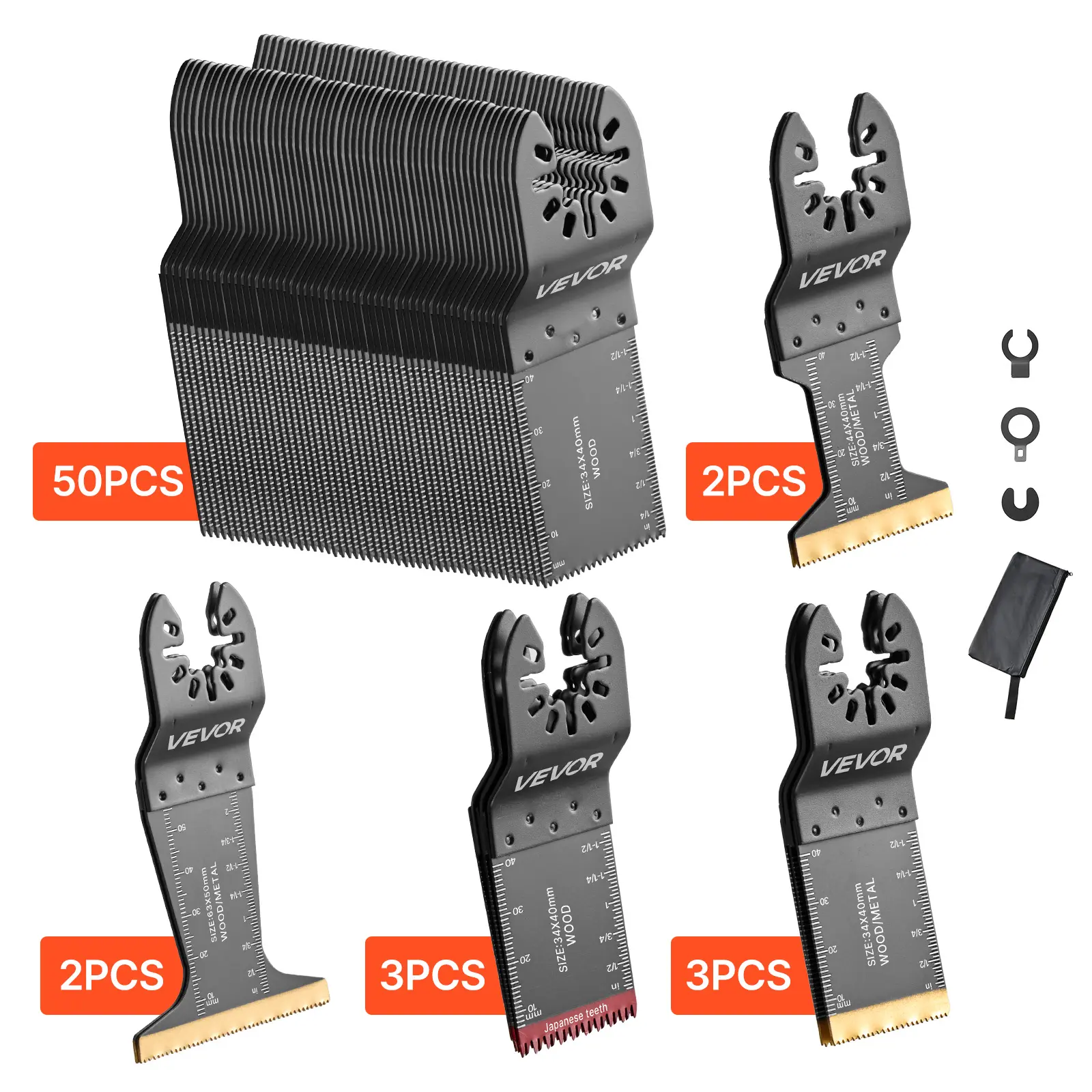 【summerfinds】VEVOR 60PCS Oscillating Saw Blades, Universal Quick Release Multi Tool Blades Kits, 5 Types Oscillating Multitool Blades for Wood Plastic Metal, Compatible with Dewalt Ryobi Milwaukee Bosch Craftsman