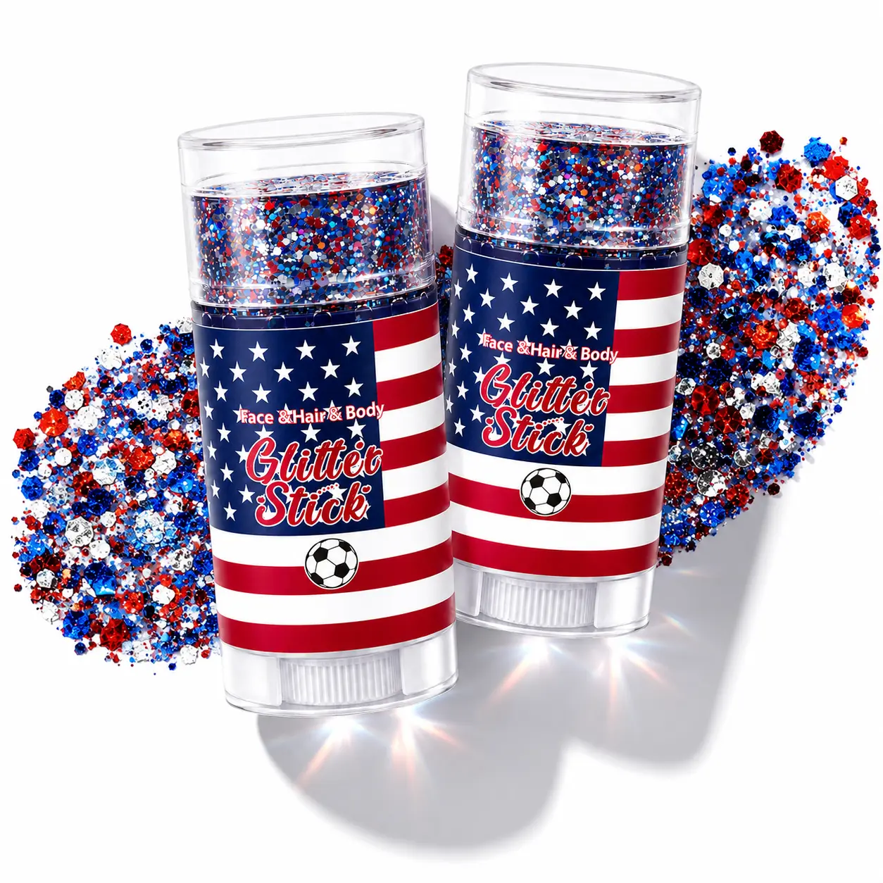Halloween Body Glitter Stick, Patriotic Red White and Blue Glitter Stick for Face Hair Body Outfits & Accessories for Women Kids – USA Flag Makeup for Independence Day 250th Anniversary, Memorial Day, Veterans Day