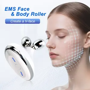 EMS Facial Roller & Body Massager - 360° Double Roller Microcurrent Face Lift Device for Skin Tightening & Toning - 5 Modes V-Face Contouring Tool for Fine Lines & Puffiness - Handheld Home Spa Beauty Roller with High-Frequency Vibration