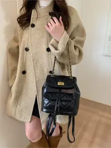 Women's Fashionable Quilted Backpack, Casual PU Leather Backpack with Chain Strap, Trendy Versatile Backpack for Daily Use